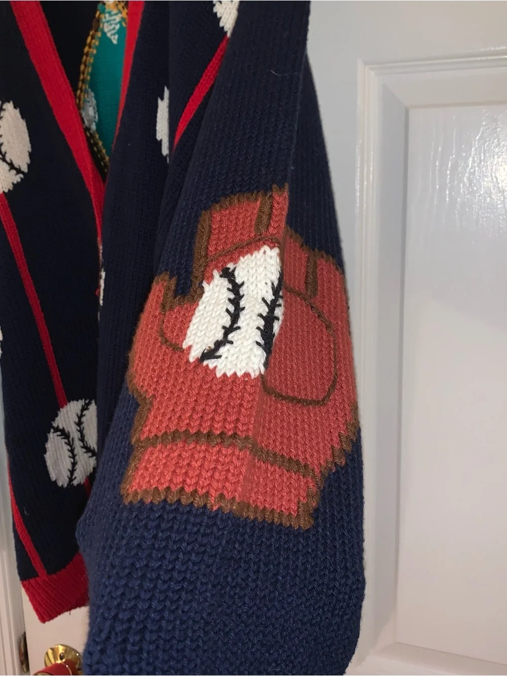 Vintage hand knit cardigan ugly sweater funky teacher baseball